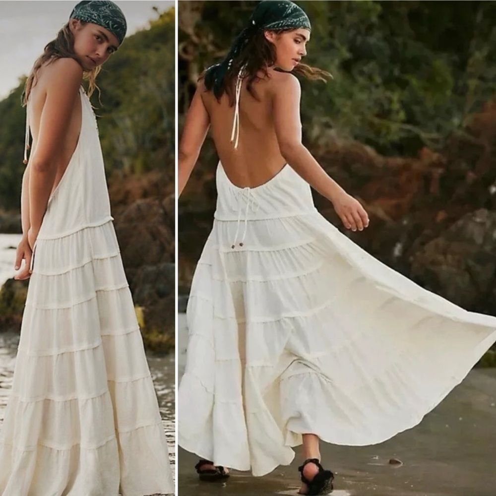 Free People Somewhere Sunny Drop Waist Dress Ethereal Midi M